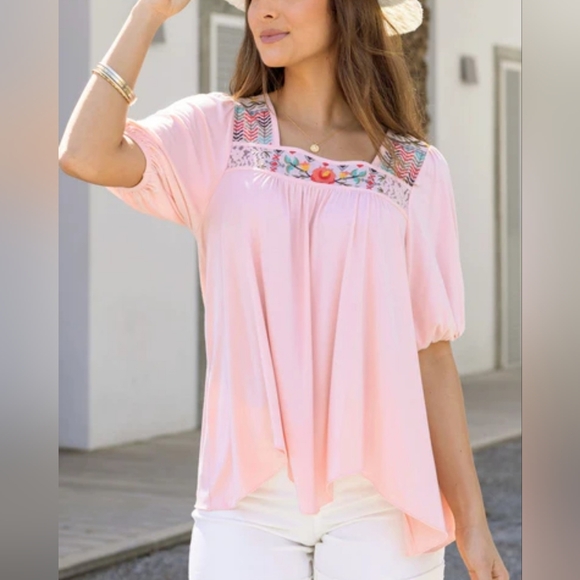 Grace & Lace Tops - 2/$30 Grace & Lace Island Embroidered Pink Flowy Lace Boho Top, Soft, S, NWOT